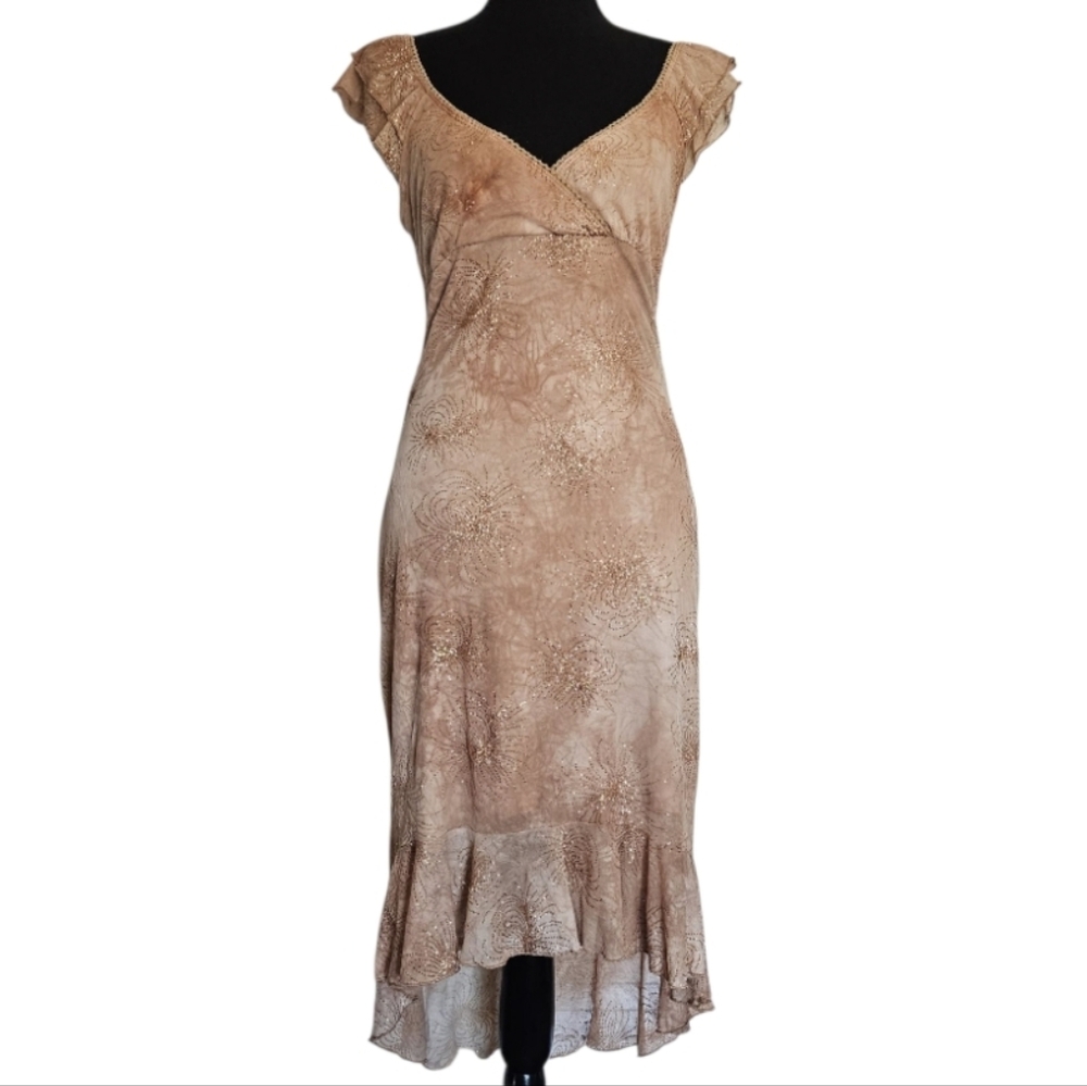 Vintage Y2K Babydoll Fairy Grunge Asymetical Shimmer Mesh Midi Dress Sz S